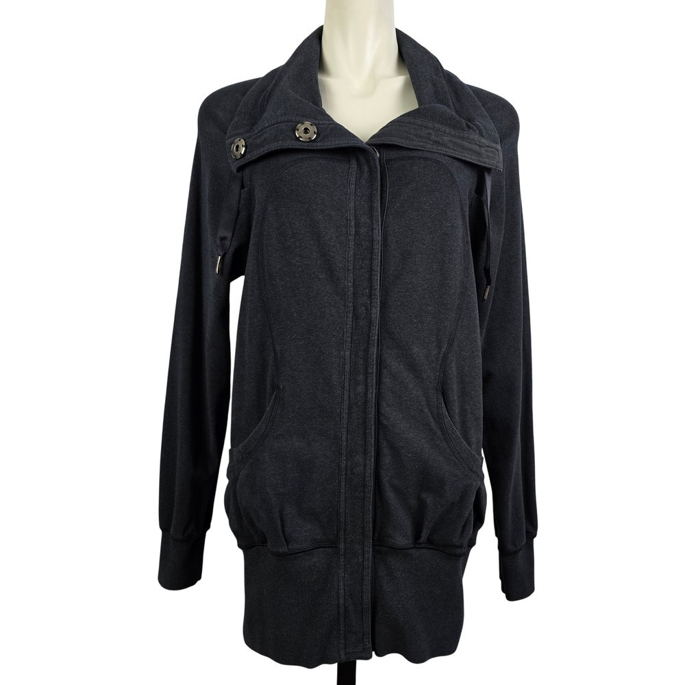 Lululemon Women's Jacket Funnel Neck Snap Button Jacket Hrathered Charcoal 6